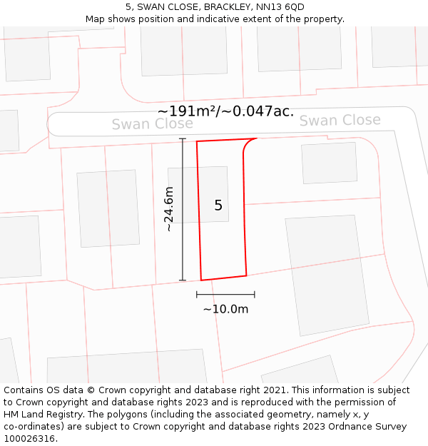 5, SWAN CLOSE, BRACKLEY, NN13 6QD: Plot and title map