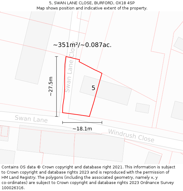 5, SWAN LANE CLOSE, BURFORD, OX18 4SP: Plot and title map