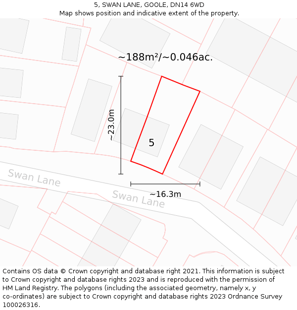 5, SWAN LANE, GOOLE, DN14 6WD: Plot and title map