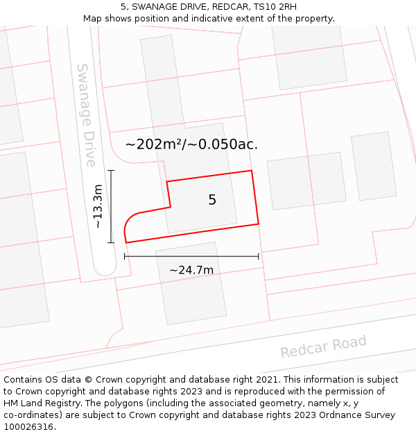 5, SWANAGE DRIVE, REDCAR, TS10 2RH: Plot and title map