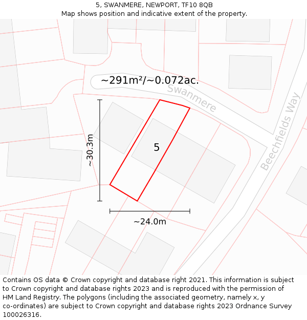 5, SWANMERE, NEWPORT, TF10 8QB: Plot and title map