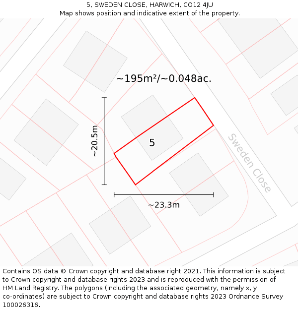 5, SWEDEN CLOSE, HARWICH, CO12 4JU: Plot and title map