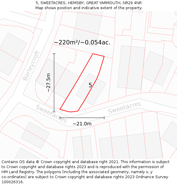 5, SWEETACRES, HEMSBY, GREAT YARMOUTH, NR29 4NR: Plot and title map