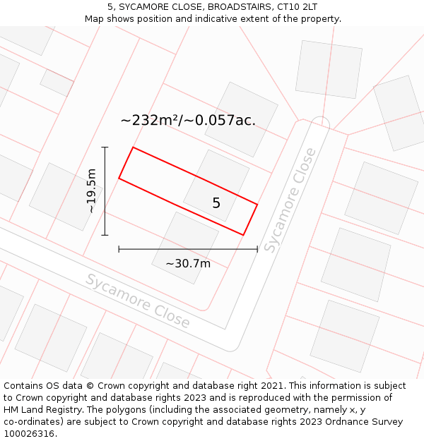 5, SYCAMORE CLOSE, BROADSTAIRS, CT10 2LT: Plot and title map