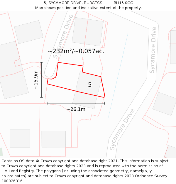 5, SYCAMORE DRIVE, BURGESS HILL, RH15 0GG: Plot and title map