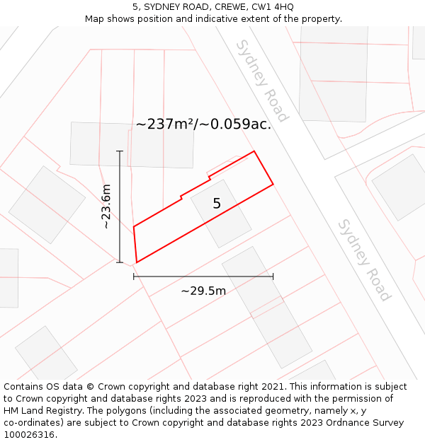 5, SYDNEY ROAD, CREWE, CW1 4HQ: Plot and title map