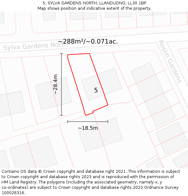 5, SYLVA GARDENS NORTH, LLANDUDNO, LL30 1BP: Plot and title map