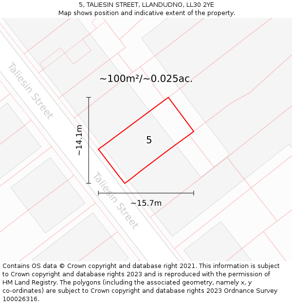 5, TALIESIN STREET, LLANDUDNO, LL30 2YE: Plot and title map