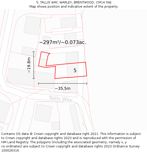 5, TALLIS WAY, WARLEY, BRENTWOOD, CM14 5WJ: Plot and title map