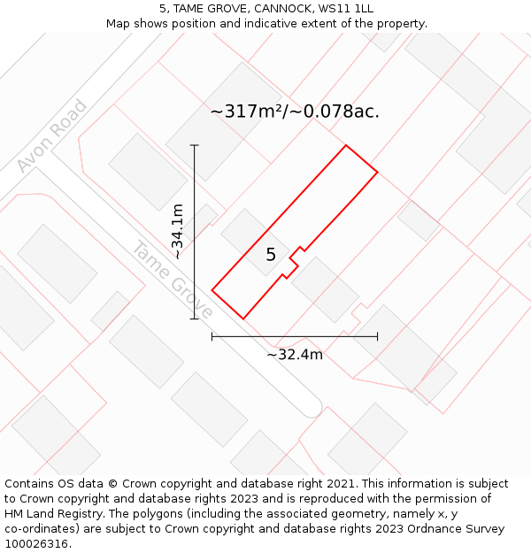 5, TAME GROVE, CANNOCK, WS11 1LL: Plot and title map