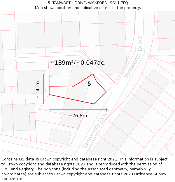 5, TAMWORTH DRIVE, WICKFORD, SS11 7FQ: Plot and title map