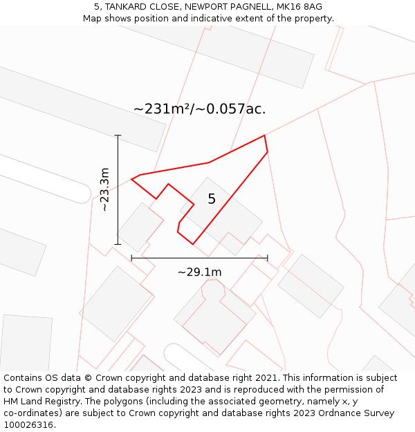 5, TANKARD CLOSE, NEWPORT PAGNELL, MK16 8AG: Plot and title map