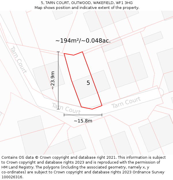 5, TARN COURT, OUTWOOD, WAKEFIELD, WF1 3HG: Plot and title map