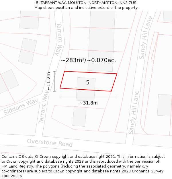 5, TARRANT WAY, MOULTON, NORTHAMPTON, NN3 7US: Plot and title map