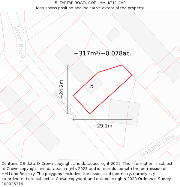 5, TARTAR ROAD, COBHAM, KT11 2AP: Plot and title map