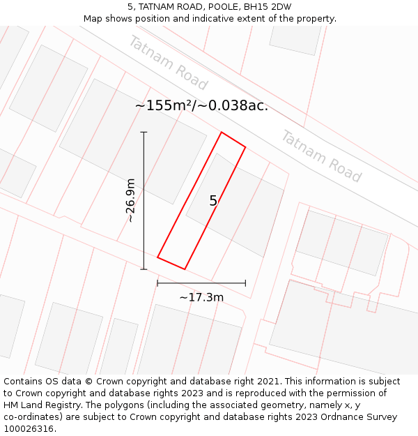 5, TATNAM ROAD, POOLE, BH15 2DW: Plot and title map