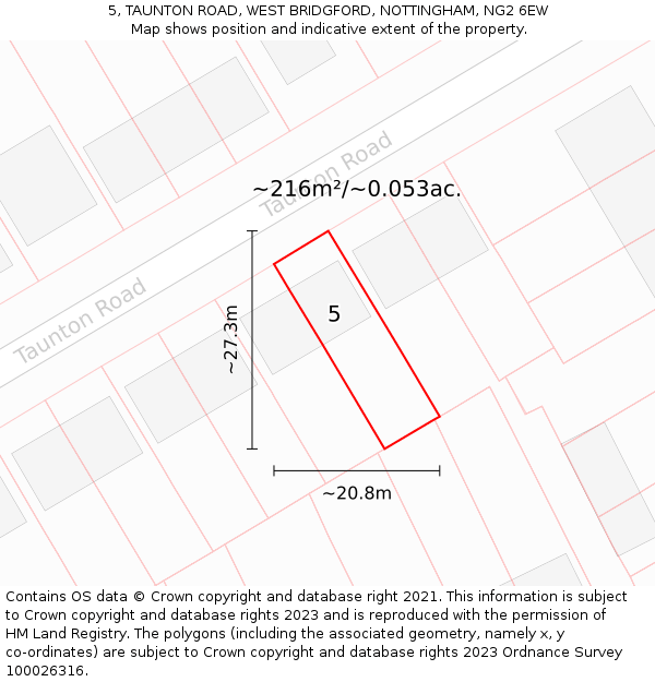 5, TAUNTON ROAD, WEST BRIDGFORD, NOTTINGHAM, NG2 6EW: Plot and title map