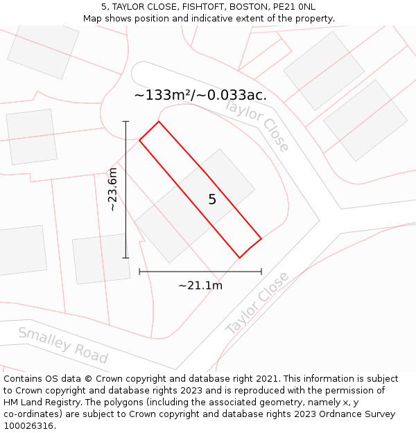 5, TAYLOR CLOSE, FISHTOFT, BOSTON, PE21 0NL: Plot and title map