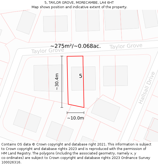 5, TAYLOR GROVE, MORECAMBE, LA4 6HT: Plot and title map