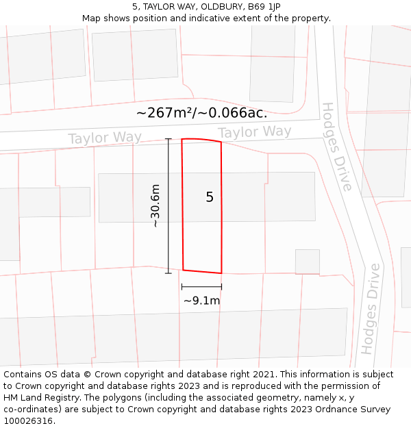 5, TAYLOR WAY, OLDBURY, B69 1JP: Plot and title map