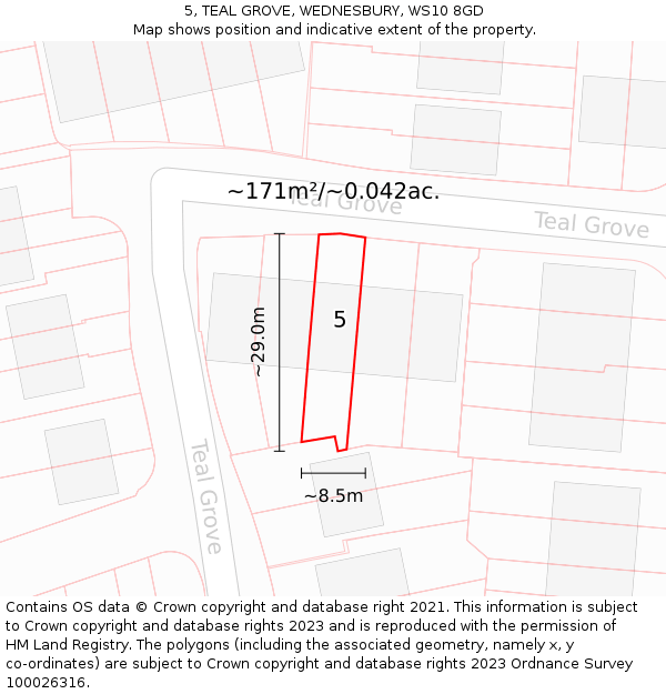 5, TEAL GROVE, WEDNESBURY, WS10 8GD: Plot and title map