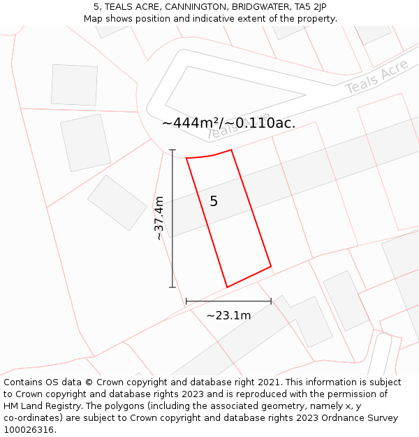 5, TEALS ACRE, CANNINGTON, BRIDGWATER, TA5 2JP: Plot and title map