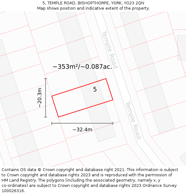 5, TEMPLE ROAD, BISHOPTHORPE, YORK, YO23 2QN: Plot and title map