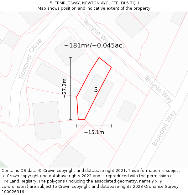 5, TEMPLE WAY, NEWTON AYCLIFFE, DL5 7QH: Plot and title map