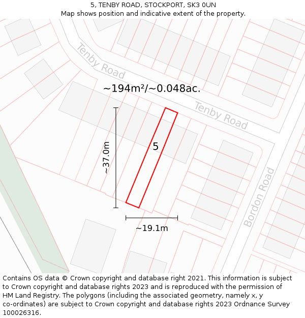 5, TENBY ROAD, STOCKPORT, SK3 0UN: Plot and title map