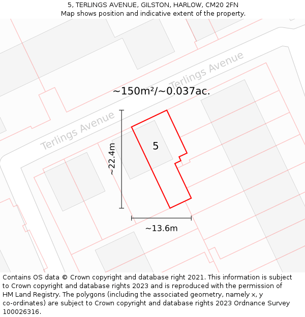 5, TERLINGS AVENUE, GILSTON, HARLOW, CM20 2FN: Plot and title map