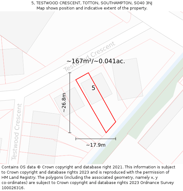 5, TESTWOOD CRESCENT, TOTTON, SOUTHAMPTON, SO40 3NJ: Plot and title map