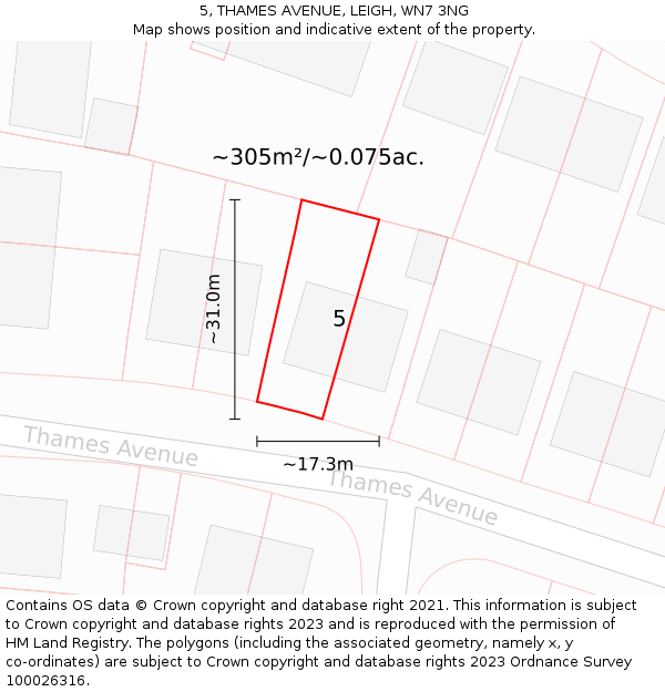 5, THAMES AVENUE, LEIGH, WN7 3NG: Plot and title map