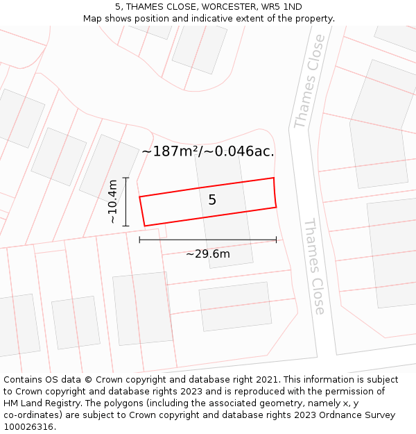 5, THAMES CLOSE, WORCESTER, WR5 1ND: Plot and title map