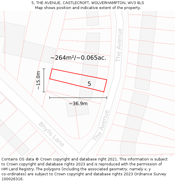 5, THE AVENUE, CASTLECROFT, WOLVERHAMPTON, WV3 8LS: Plot and title map