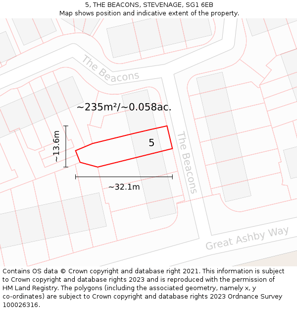 5, THE BEACONS, STEVENAGE, SG1 6EB: Plot and title map