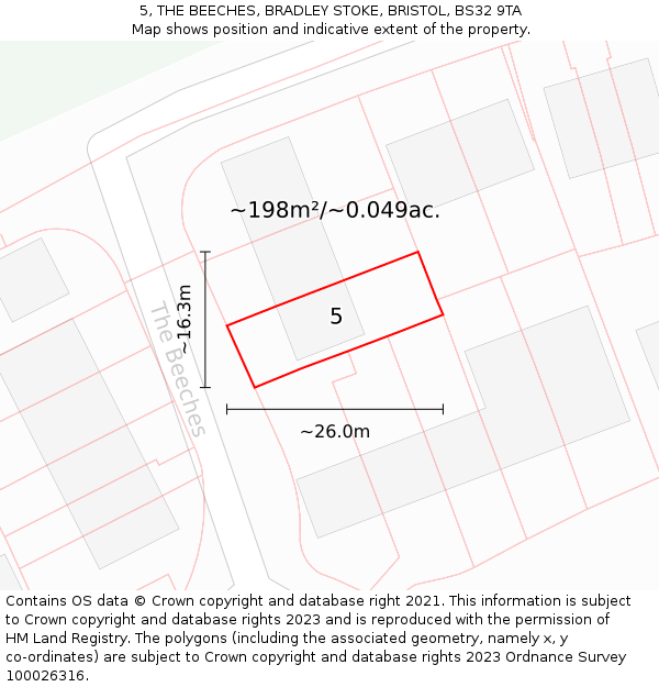 5, THE BEECHES, BRADLEY STOKE, BRISTOL, BS32 9TA: Plot and title map