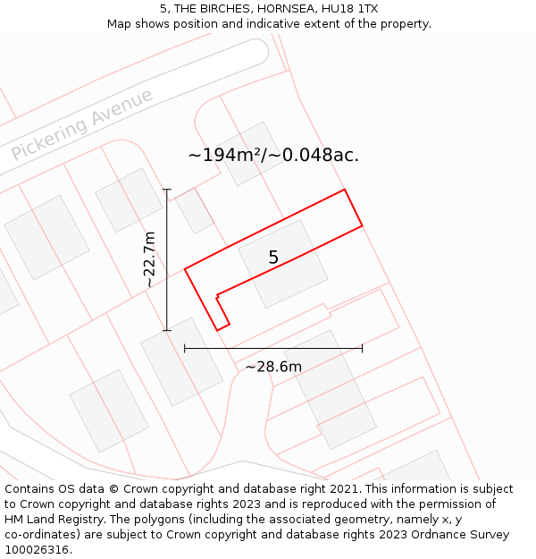 5, THE BIRCHES, HORNSEA, HU18 1TX: Plot and title map