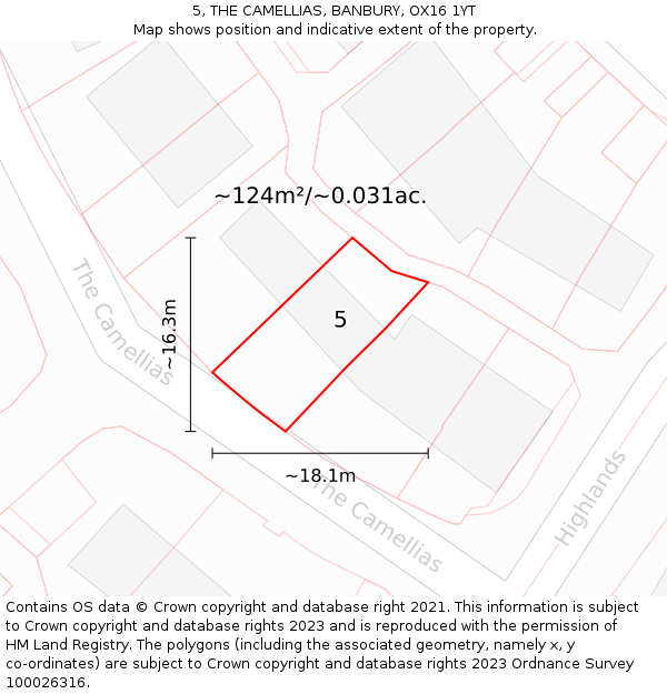 5, THE CAMELLIAS, BANBURY, OX16 1YT: Plot and title map