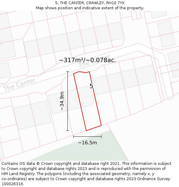 5, THE CANTER, CRAWLEY, RH10 7YX: Plot and title map