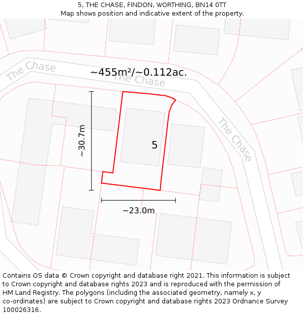 5, THE CHASE, FINDON, WORTHING, BN14 0TT: Plot and title map