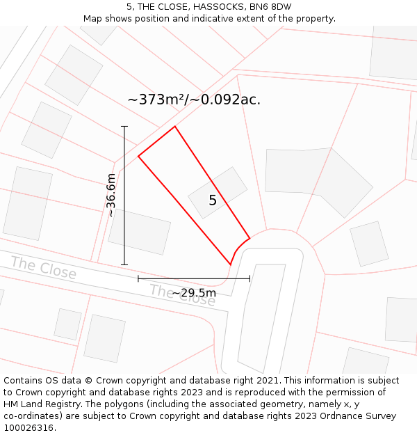 5, THE CLOSE, HASSOCKS, BN6 8DW: Plot and title map