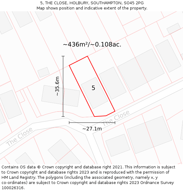 5, THE CLOSE, HOLBURY, SOUTHAMPTON, SO45 2PG: Plot and title map