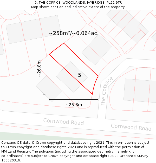 5, THE COPPICE, WOODLANDS, IVYBRIDGE, PL21 9TR: Plot and title map