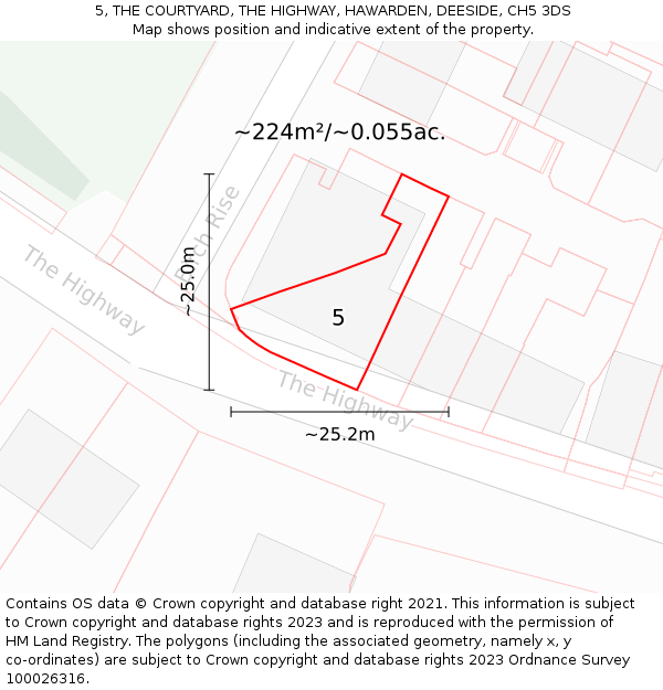 5, THE COURTYARD, THE HIGHWAY, HAWARDEN, DEESIDE, CH5 3DS: Plot and title map