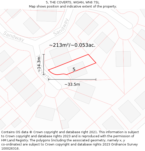 5, THE COVERTS, WIGAN, WN6 7SL: Plot and title map