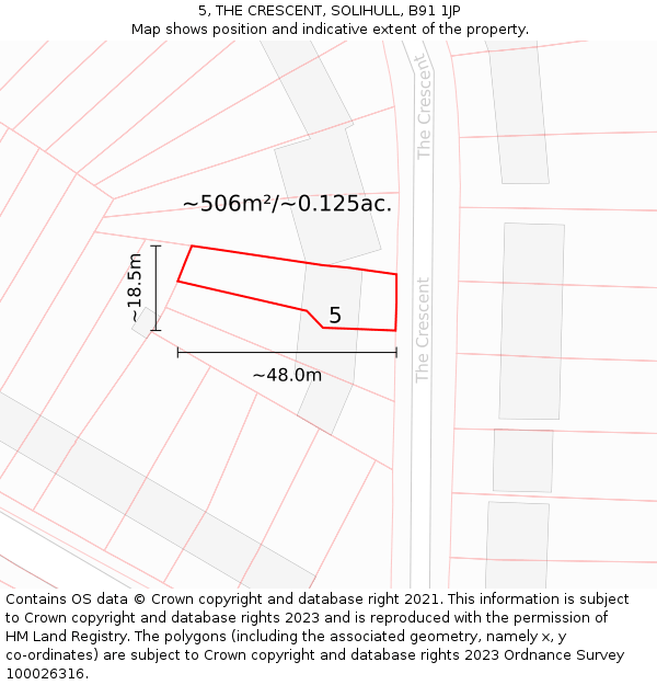 5, THE CRESCENT, SOLIHULL, B91 1JP: Plot and title map