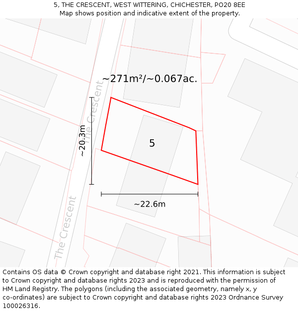 5, THE CRESCENT, WEST WITTERING, CHICHESTER, PO20 8EE: Plot and title map