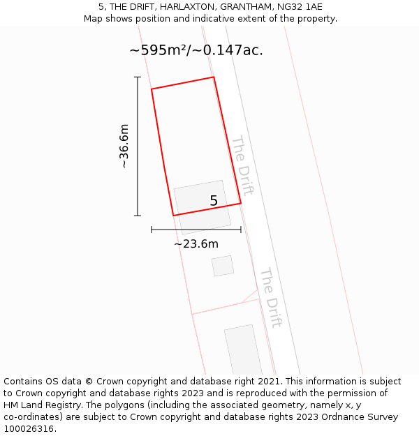 5, THE DRIFT, HARLAXTON, GRANTHAM, NG32 1AE: Plot and title map