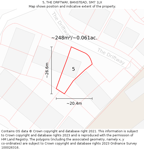 5, THE DRIFTWAY, BANSTEAD, SM7 1LX: Plot and title map