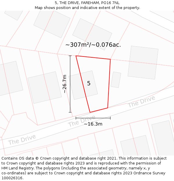 5, THE DRIVE, FAREHAM, PO16 7NL: Plot and title map